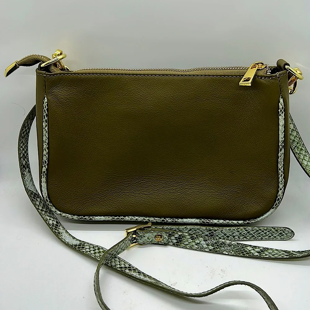Valentina Fiore Beautiful Olive Green Leather Crossbody Bag Purse 👜 👜 - Picture 2 of 5